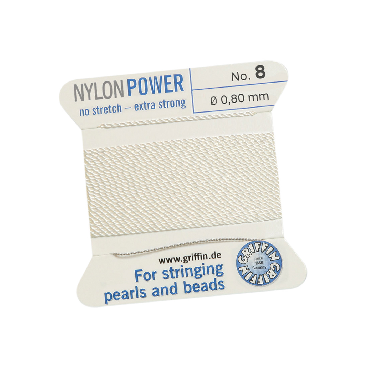 Bead Cord NylonPower Perlseide, weiß, Nr. 8 - 2 m