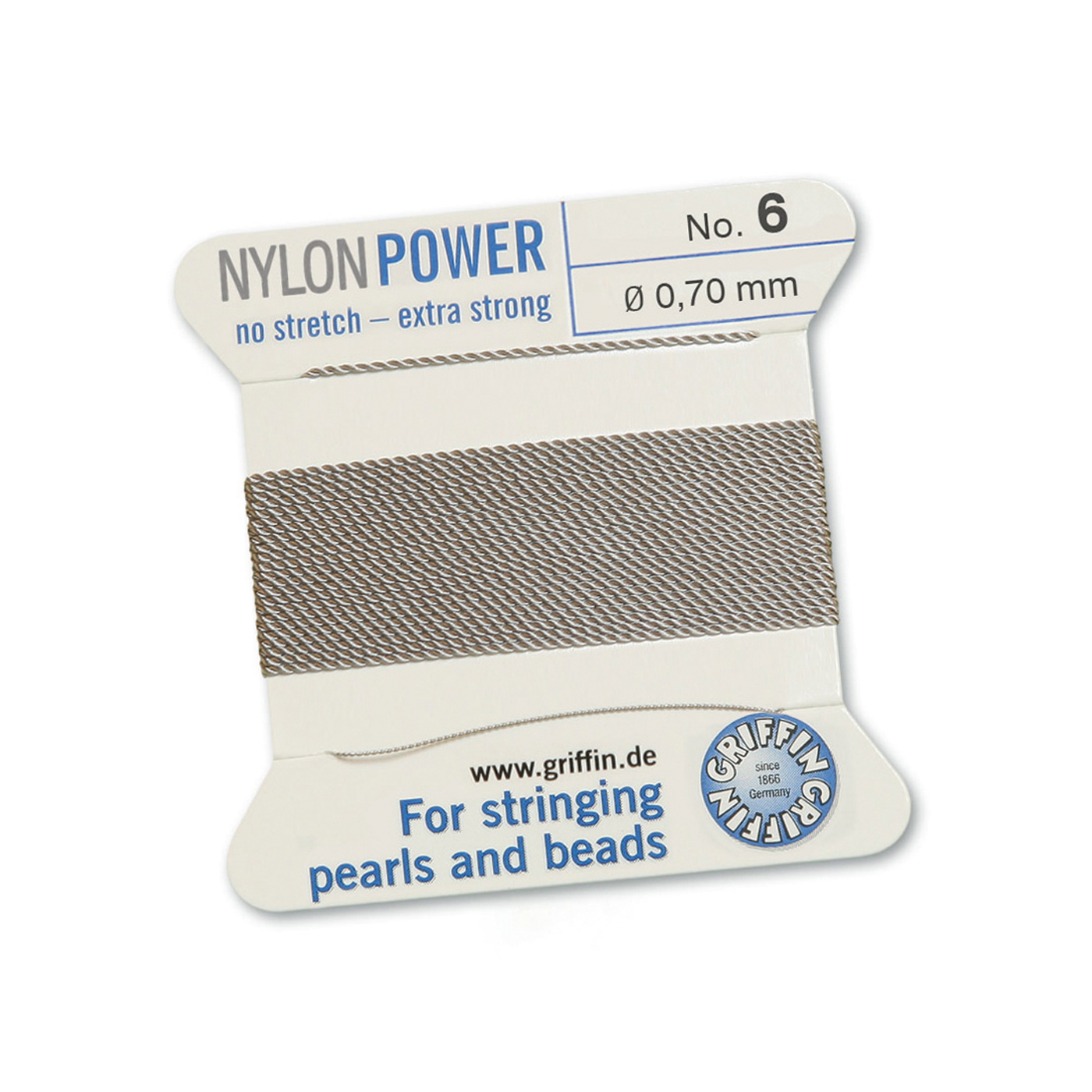 Bead Cord NylonPower, Grey, No. 6 - 2 m