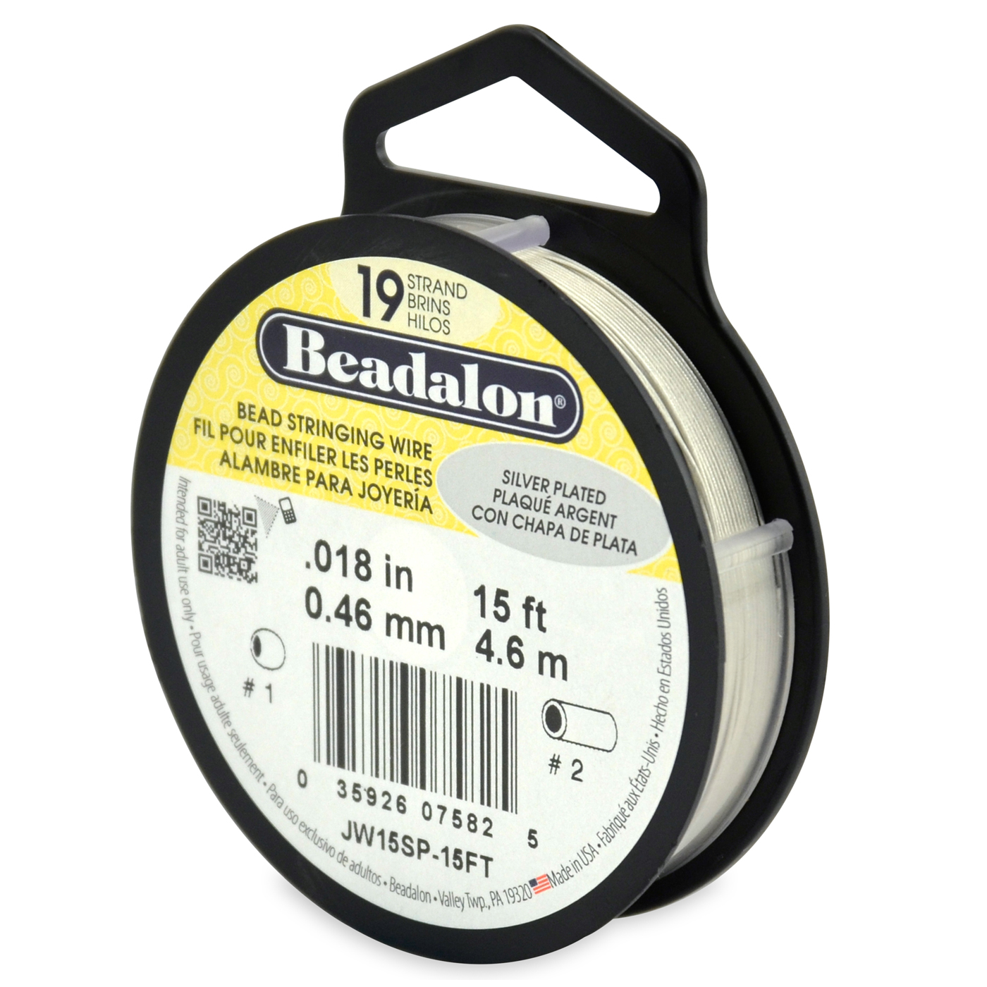 Beadalon Stahldraht, Ag-plattiert, 19 Stränge, ø 0,46 mm - 4,5 m