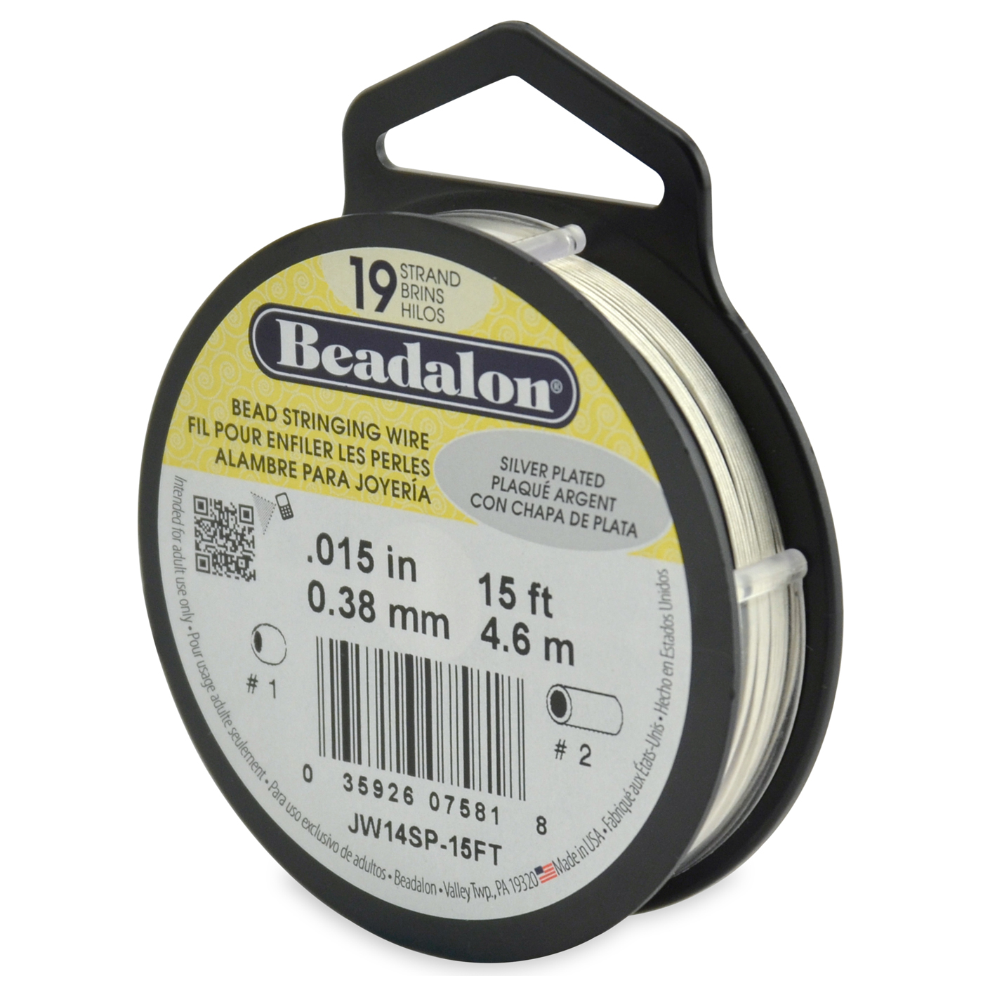 Beadalon Stahldraht, Ag-plattiert, 19 Stränge, ø 0,38 mm - 4,5 m