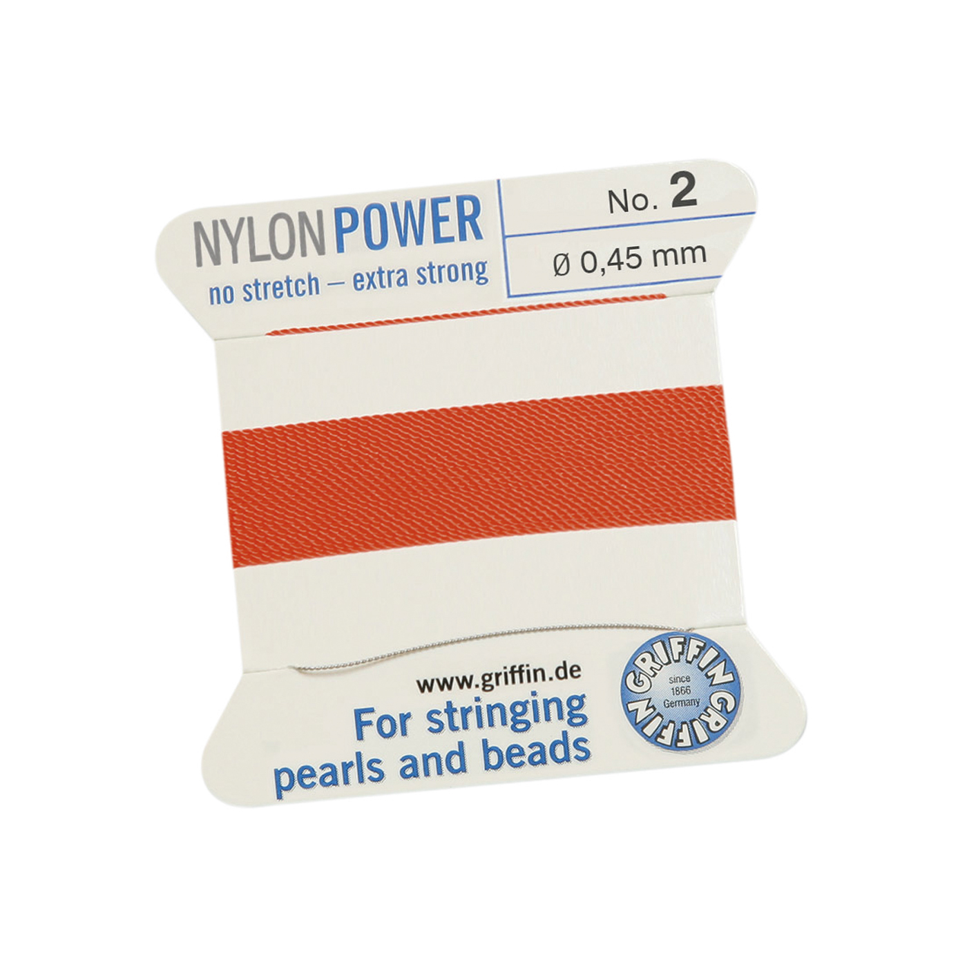 Bead Cord NylonPower, Coral Red, No. 2 - 2 m