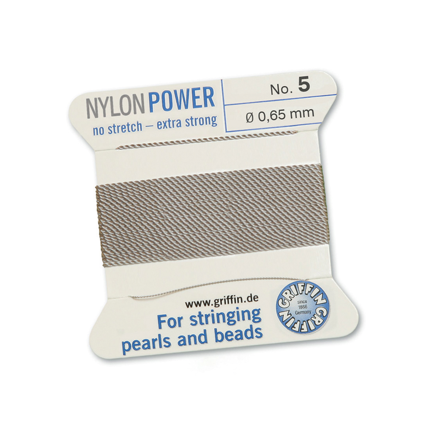 Bead Cord NylonPower, Grey, No. 5 - 2 m