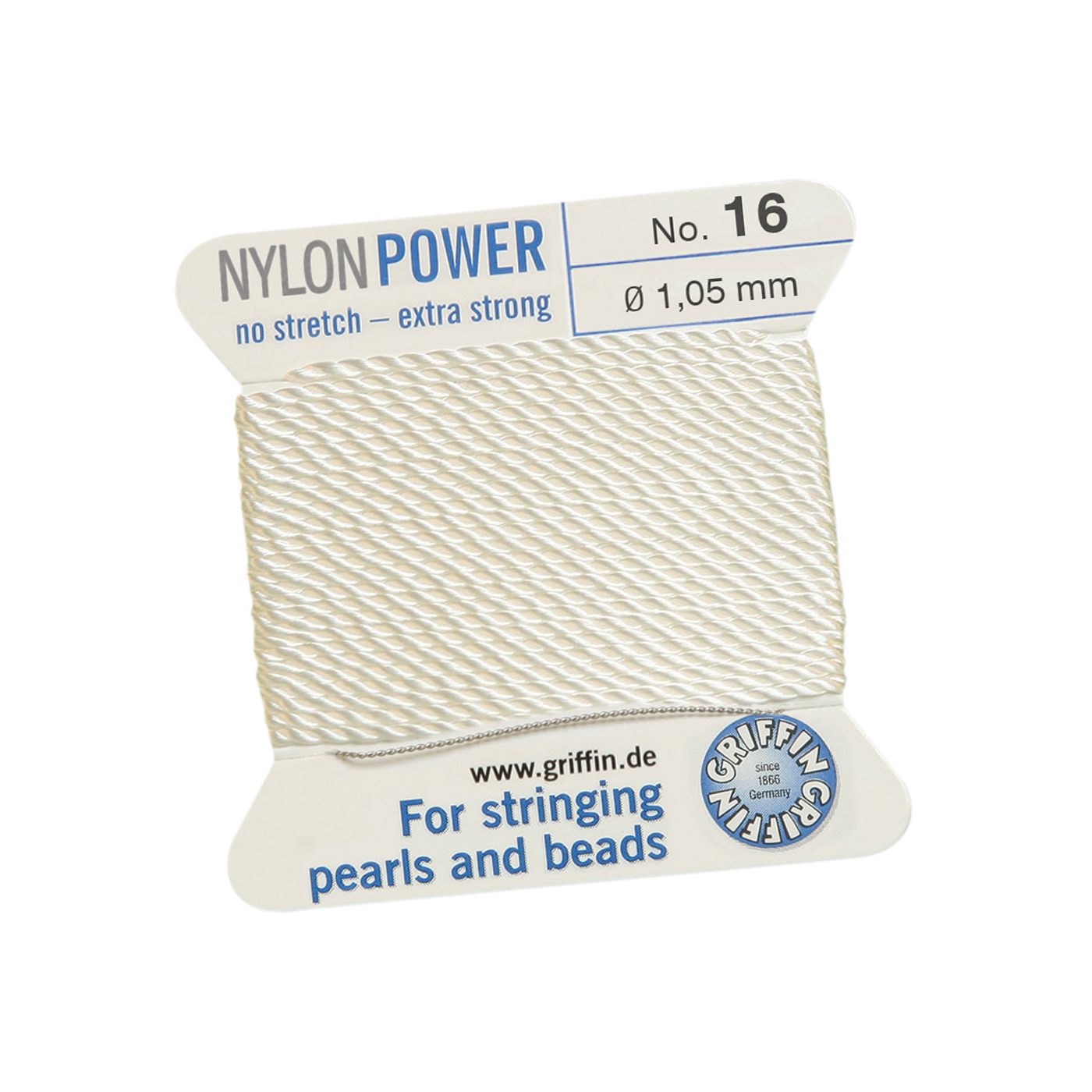 Bead Cord NylonPower, White, No. 16 - 2 m