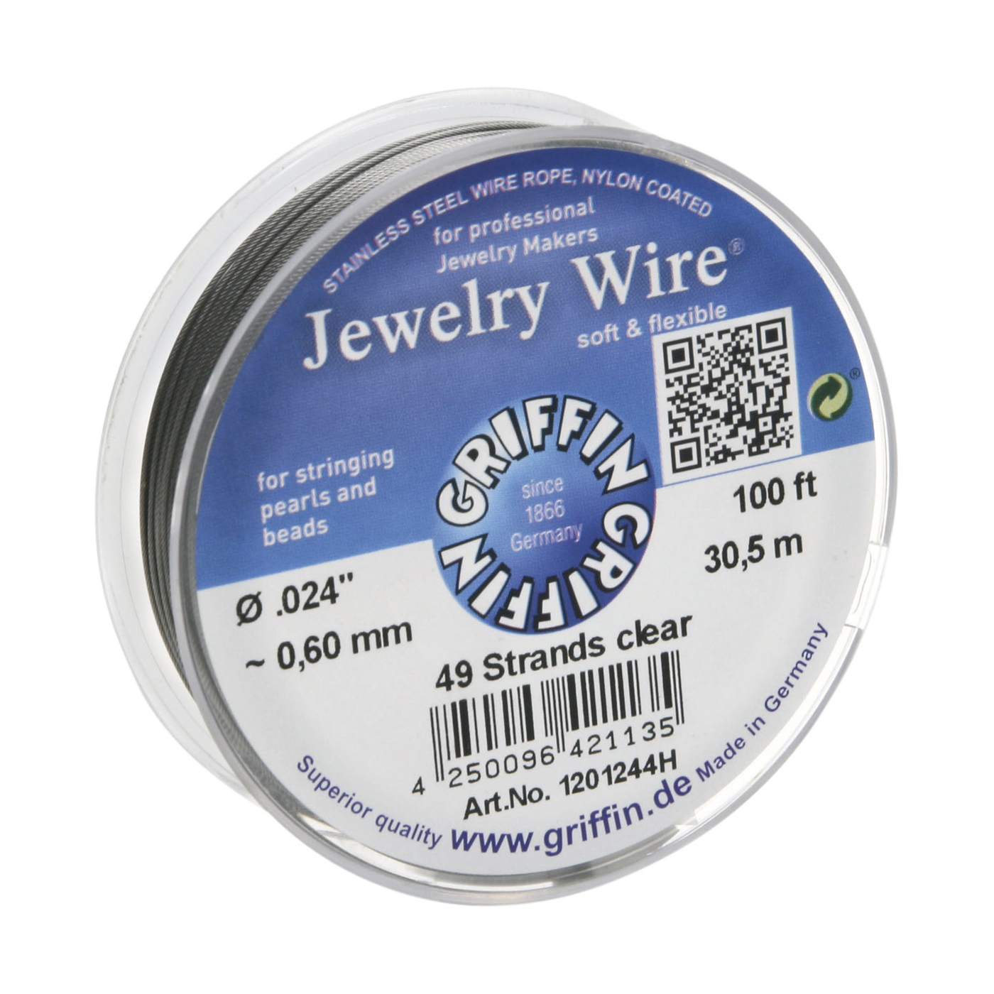 Jewelry Wire Steel Wire, Steel-Coloured, 49 Strands,ø 0.60mm - 9,15 m