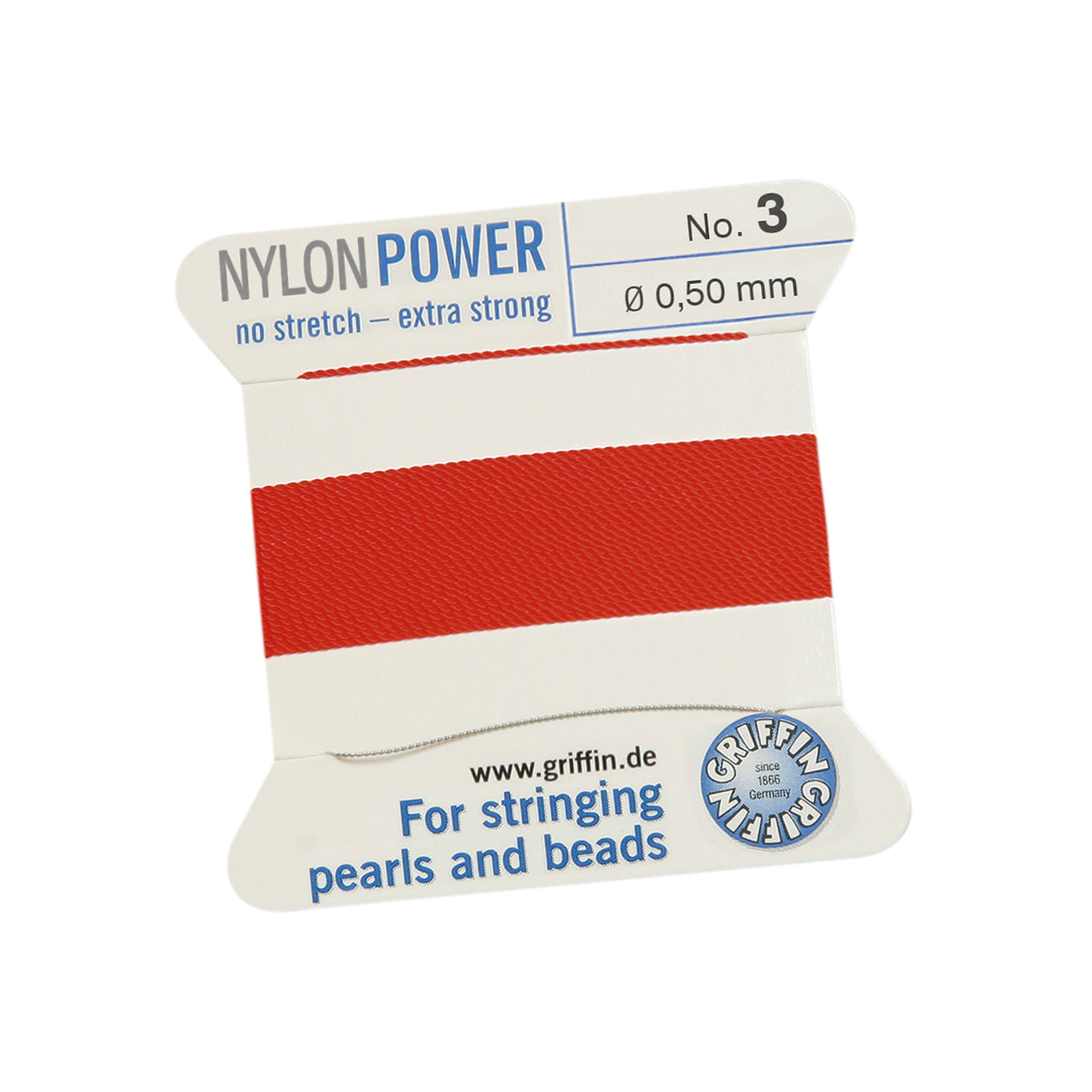 Bead Cord NylonPower Perlseide, rot, Nr. 3 - 2 m