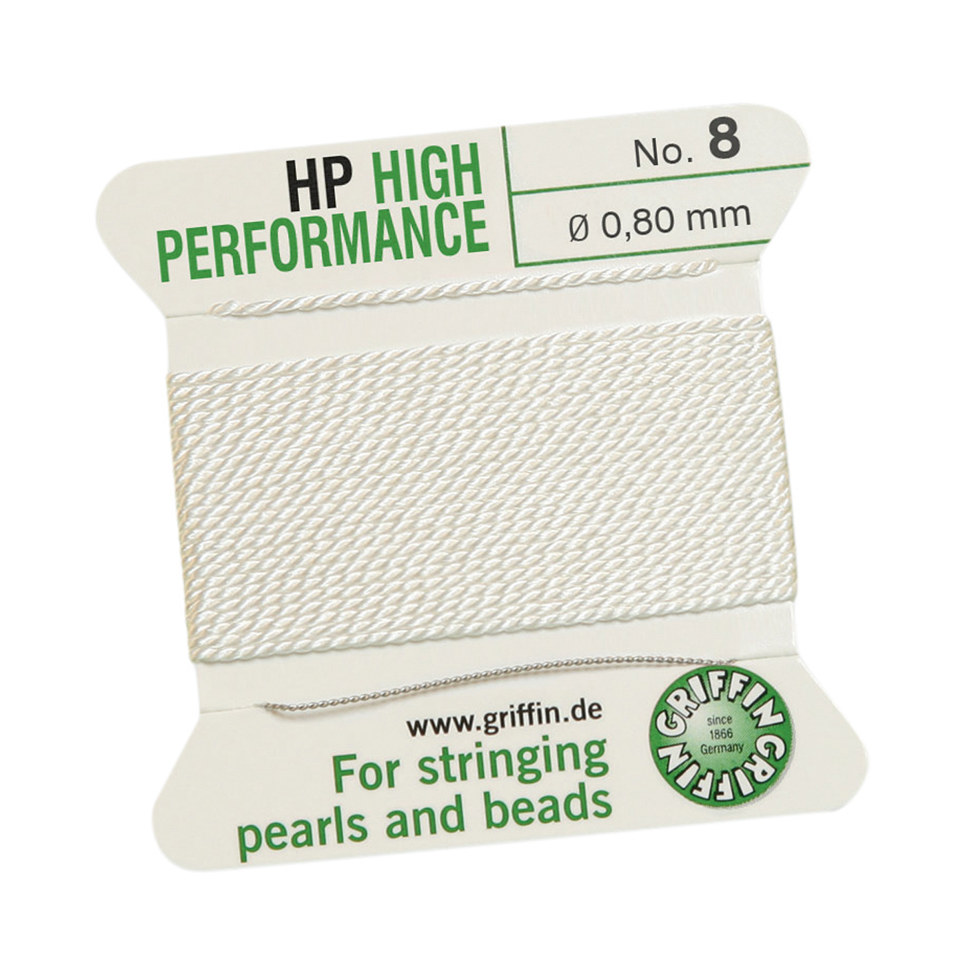 Bead Cord High Performance, White, 1 Needle, No. 8 - 2 m