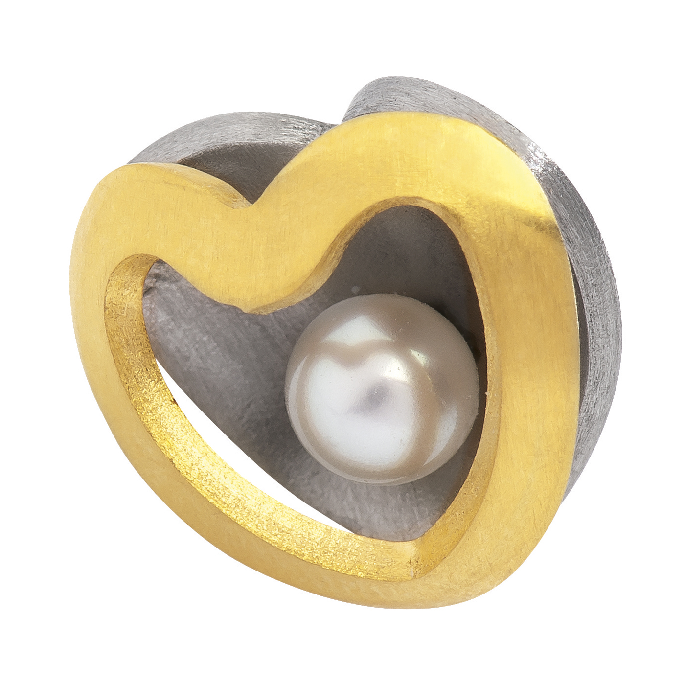 Pendant Heart with Pearl, Stainless Steel/Gold-Pl., 12 mm - 1 piece