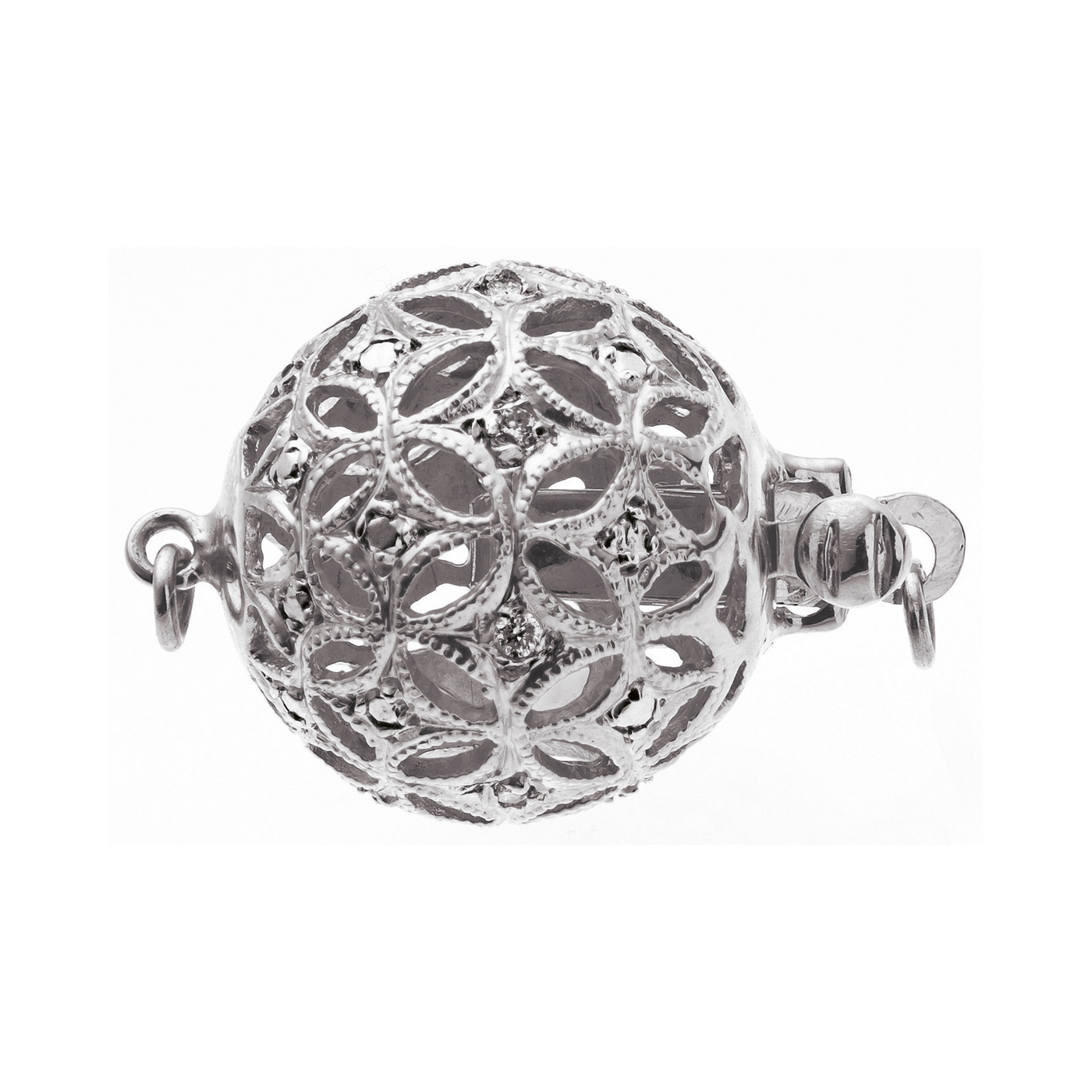 Clasp, Ball, 585WG, ø 14 mm, with Diamonds - 1 piece