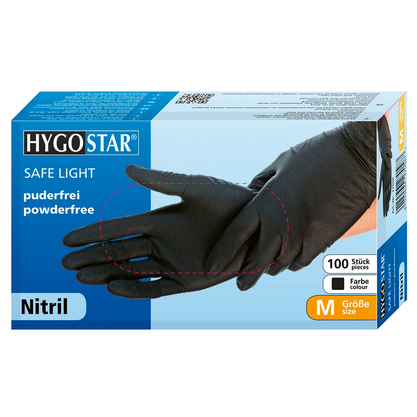 Hygostar Safe Light Nitrile Gloves, size M, black - 100 pieces