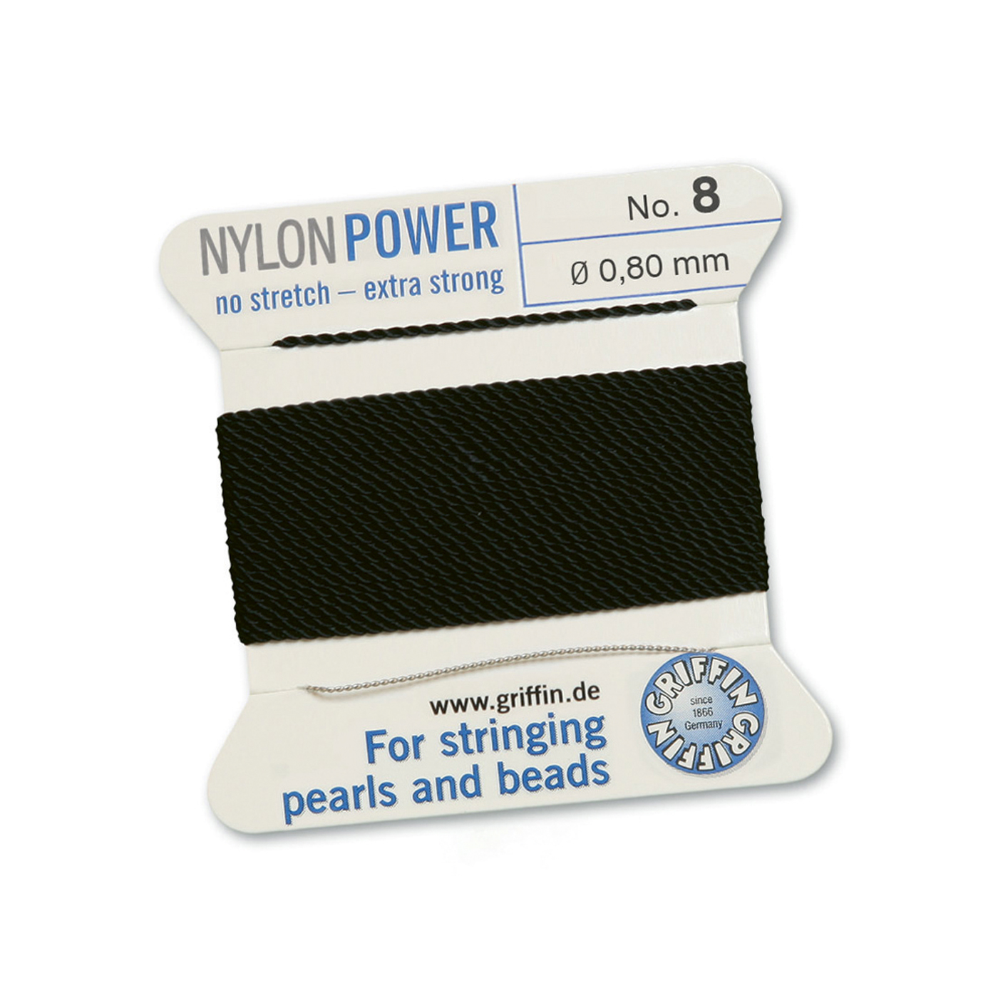 Bead Cord NylonPower, Black, No. 8 - 2 m