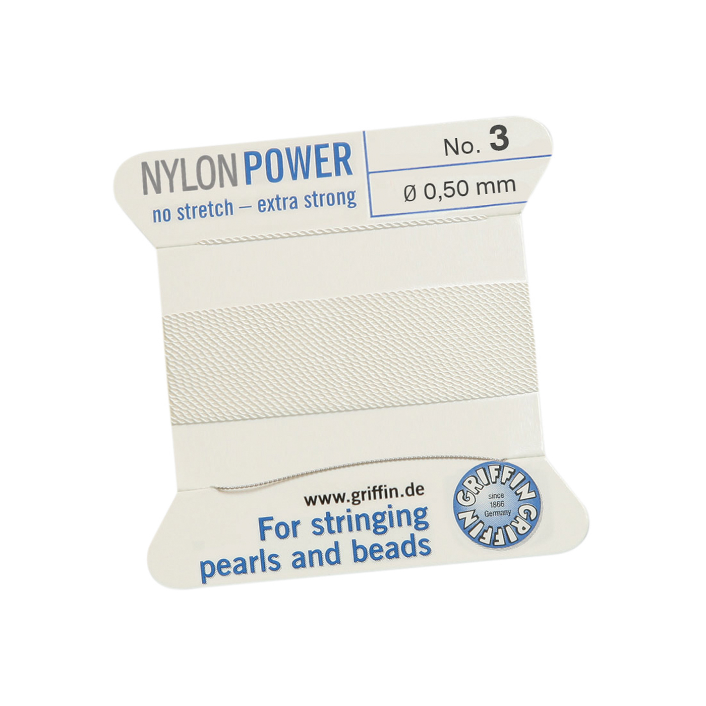 Bead Cord NylonPower, White, No. 3 - 2 m