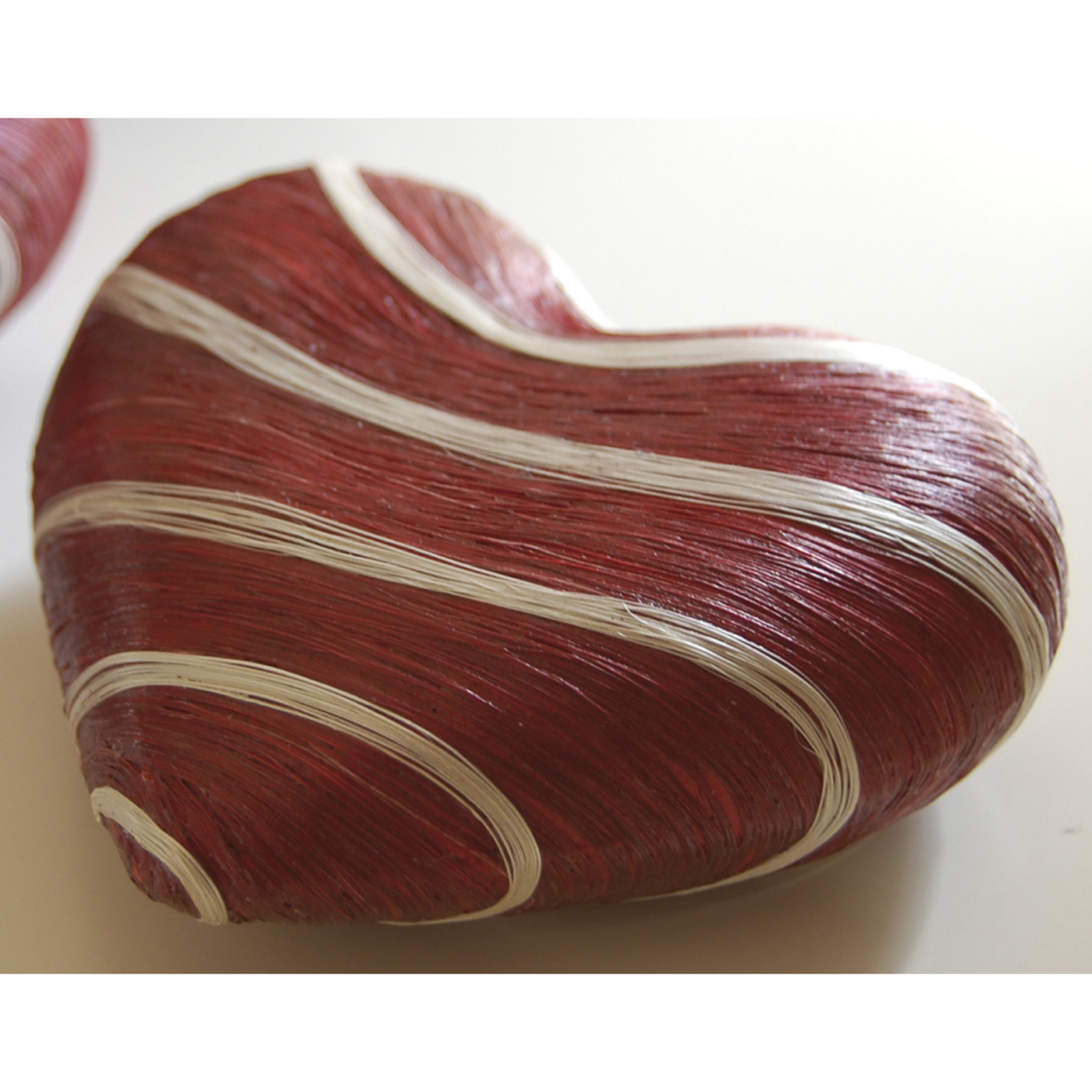 Decoration Hearts, Red with White Stripes, 120 mm - 3 pieces