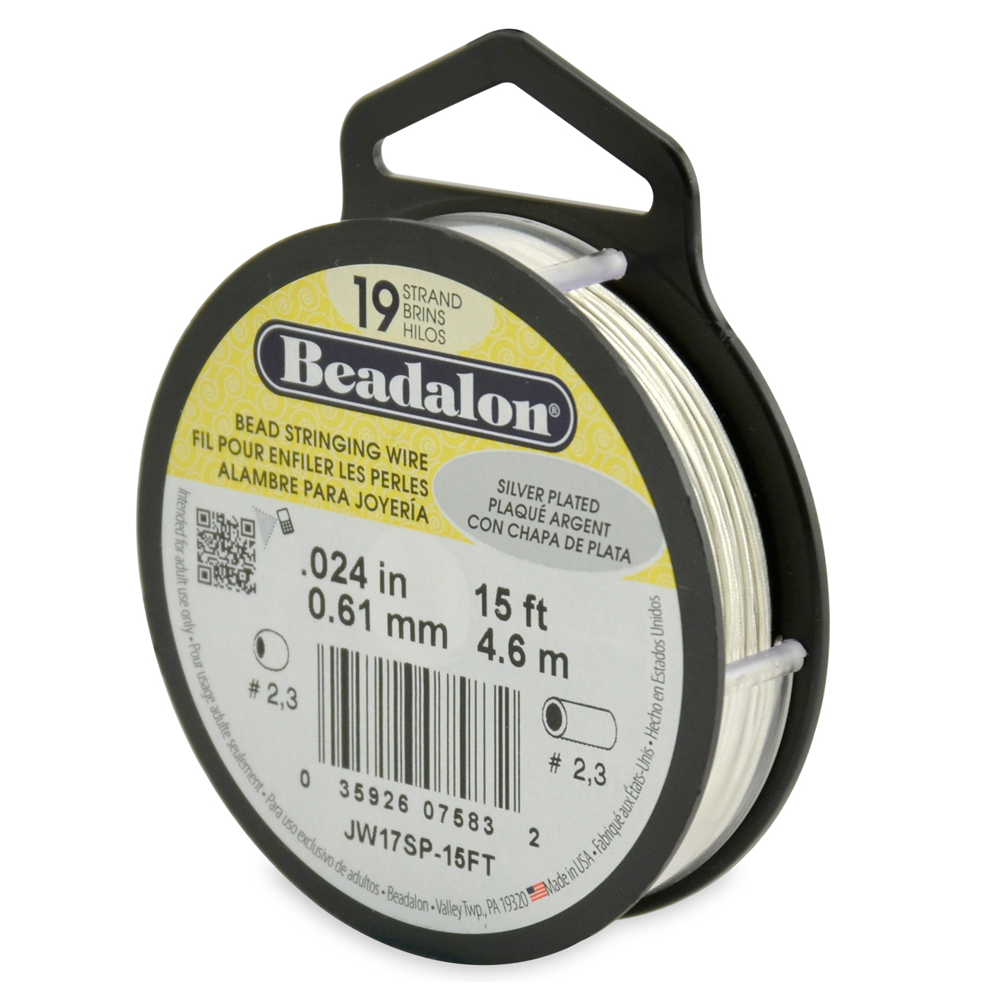 Beadalon Stahldraht, Ag-plattiert, 19 Stränge, ø 0,61 mm - 4,5 m