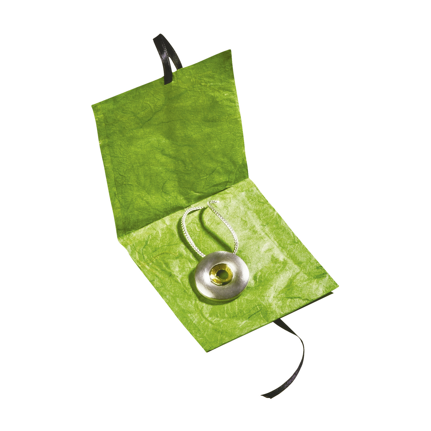 Paper Bags, Green with Black Ribbon, 80 x 80 mm - 10 pieces