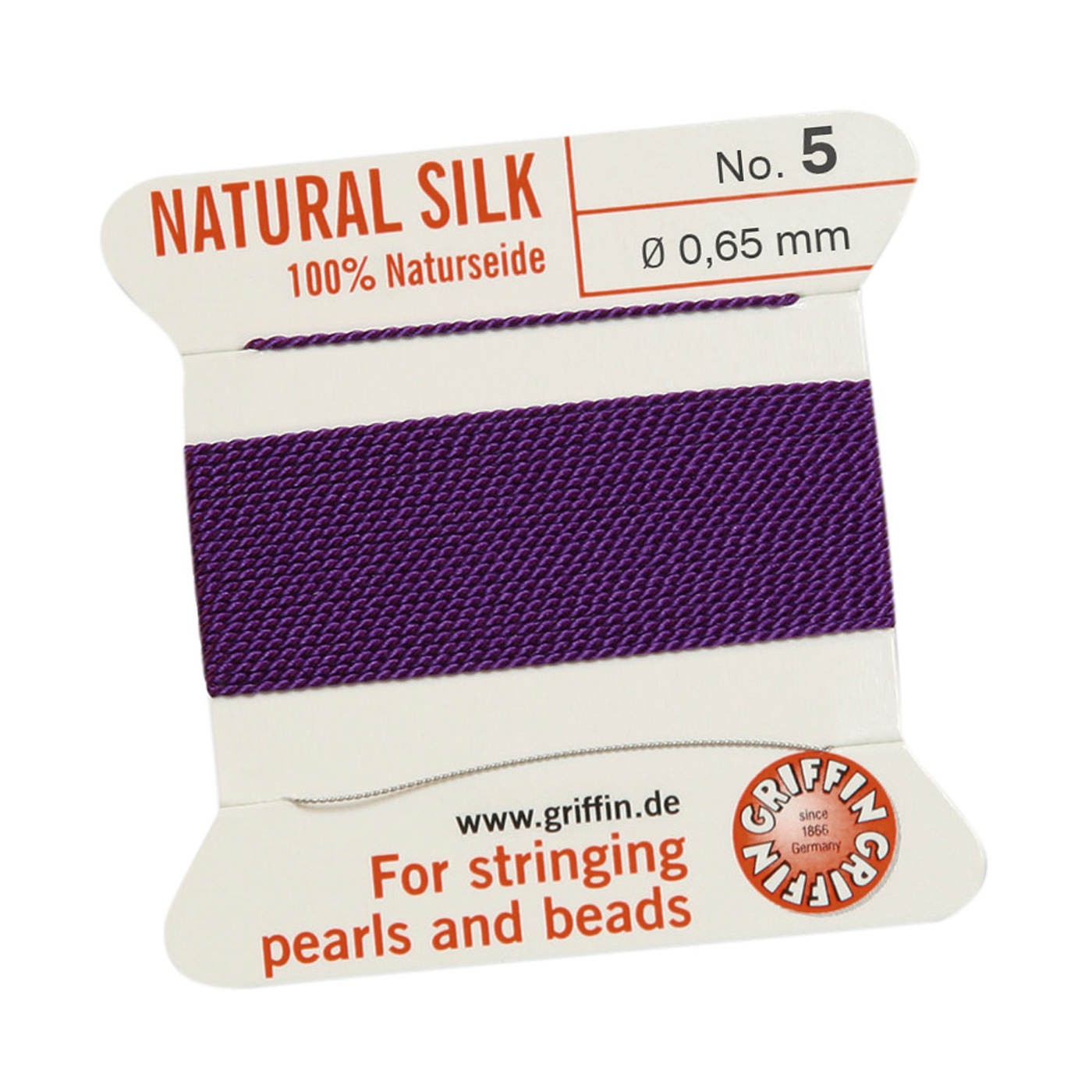 Bead Cord 100% Natural Silk, Amethyst, No. 5 - 2 m