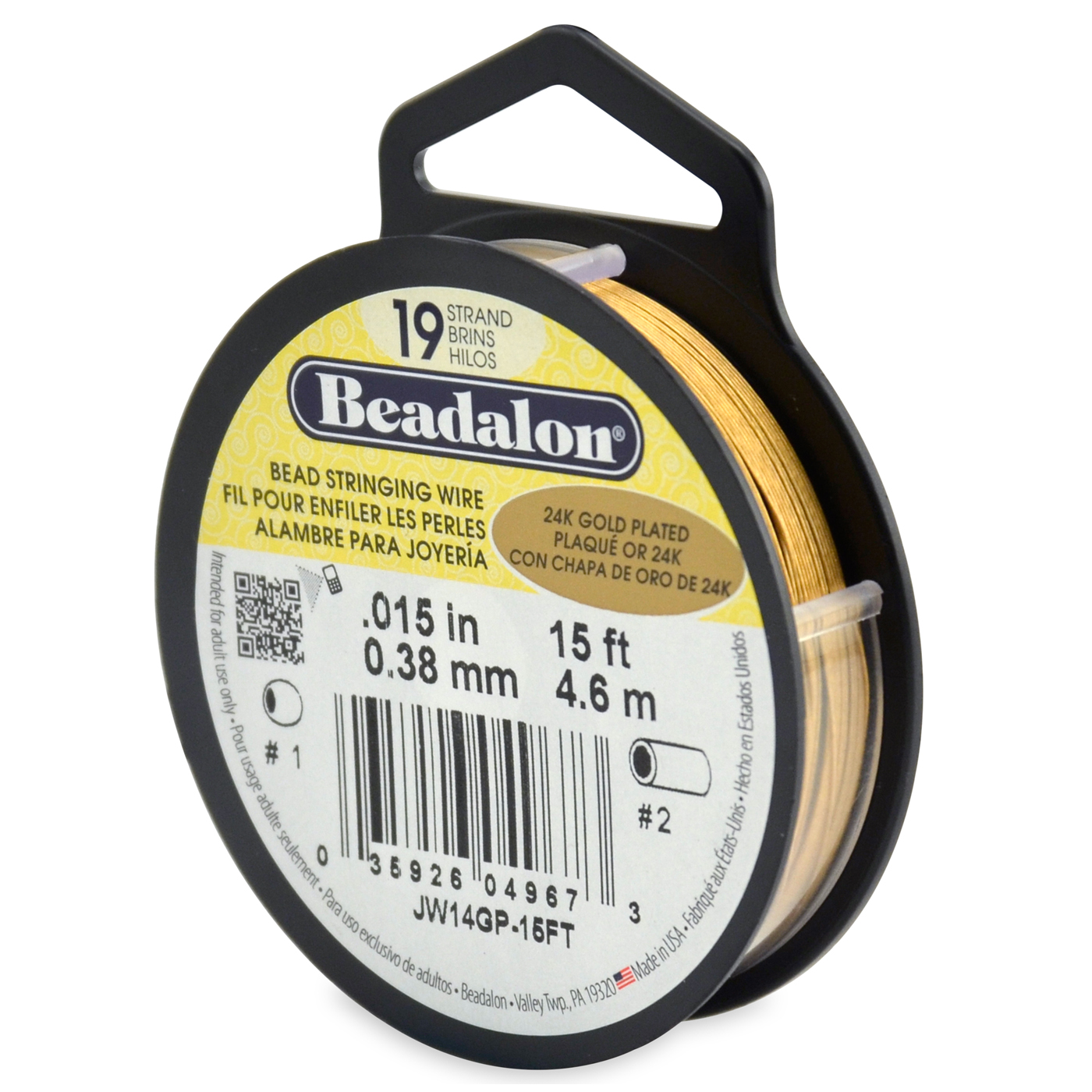 Beadalon Stahldraht, 24k-plattiert, 19 Stränge, ø 0,38 mm - 4,5 m